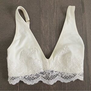 ASOS Fuller Bust Bridal Premium Lace Appliqué Crop Bikini Top, 32DD/F, Off White